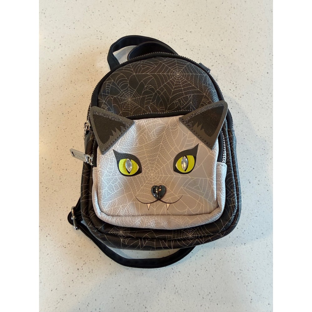 Betsey Johnson Mini Backpack Vampire Cat Spider Web Black Gray Handbag